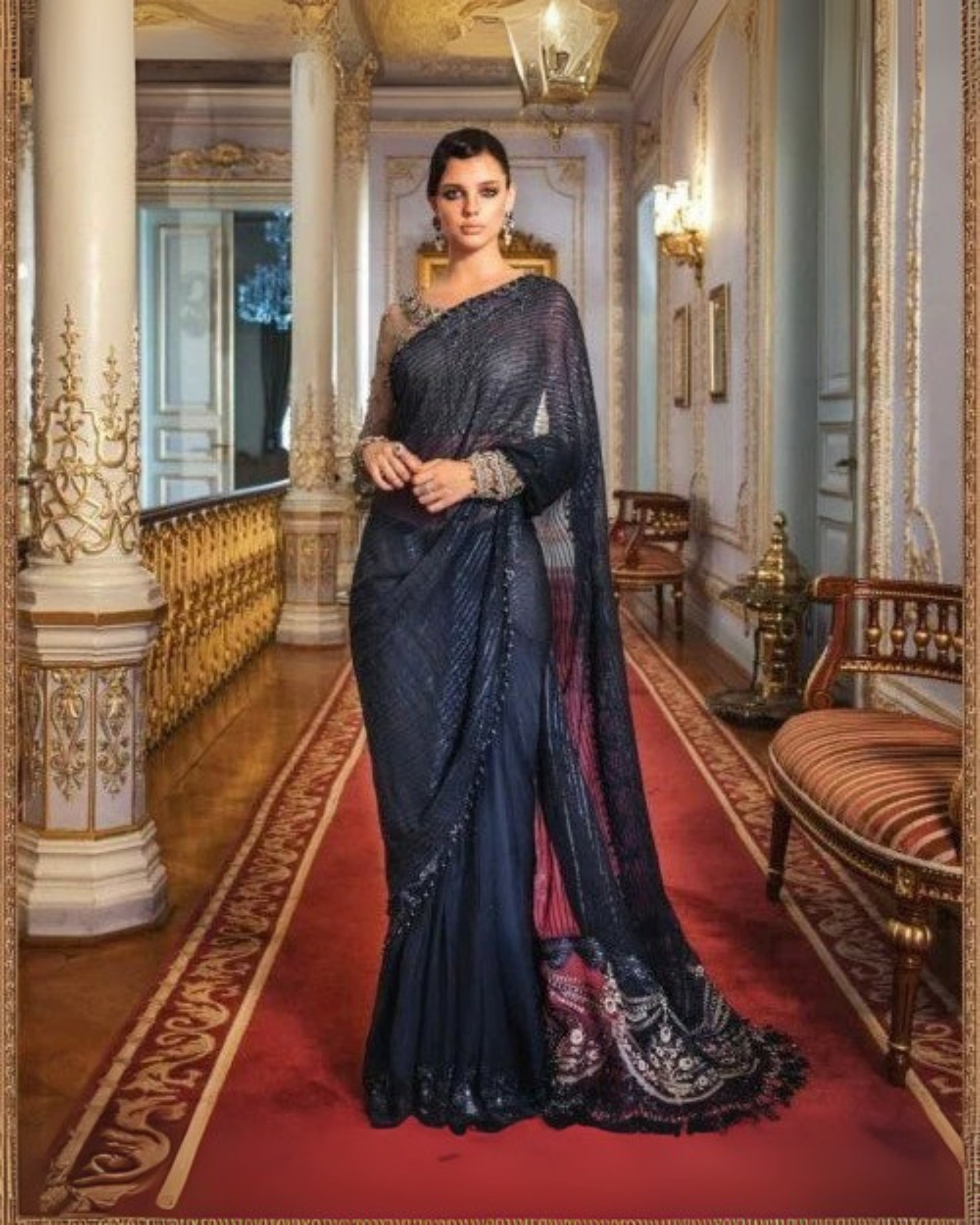 Maria.B Mbroidered cobalt blue saree Ayla's Atelier