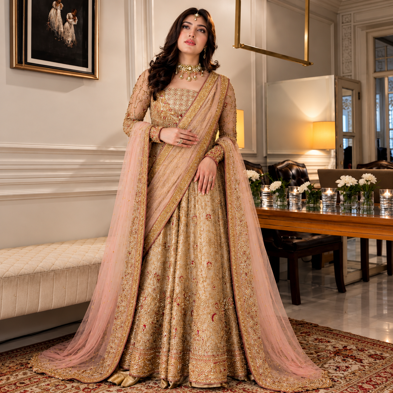 Haris Shakeel Sahar Blues – Premium Double Zari Formal Dress Ayla's Atelier