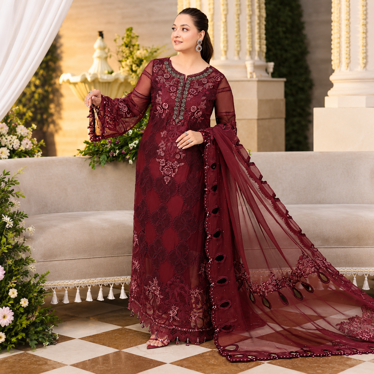 Maria.B Chiffons MPC-26-108-Burgundy Ayla's Atelier