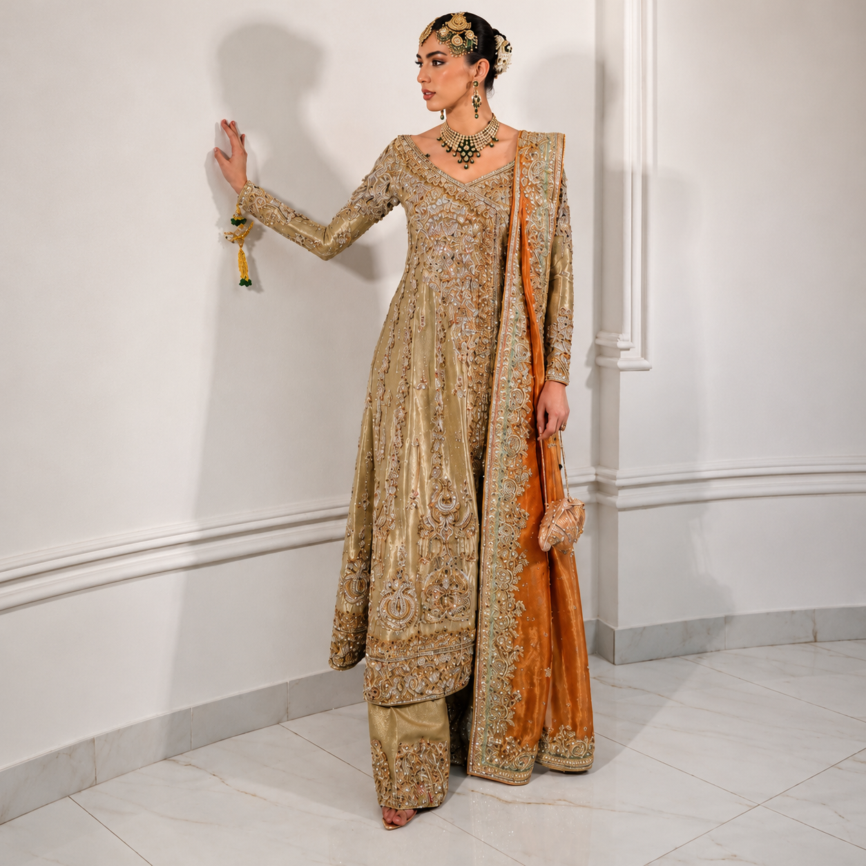 Alina Khan – Gold Metallic | Luxury Double Zari Pakistani Designer Dress Ayla's Atelier