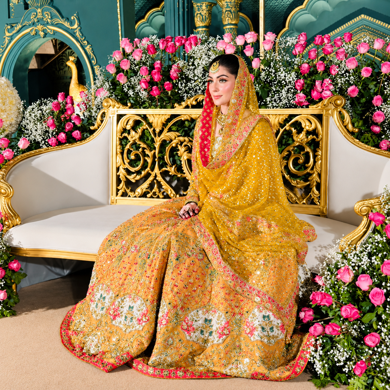 Nomi Ansari NAB-22-110 | Luxury Bareeze Net Mehndi Dress Ayla's Atelier