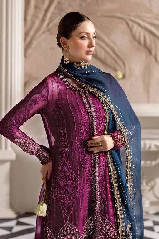 Maria B Embroidered Chiffon MPC-25-102-Magenta Royal Embroidery