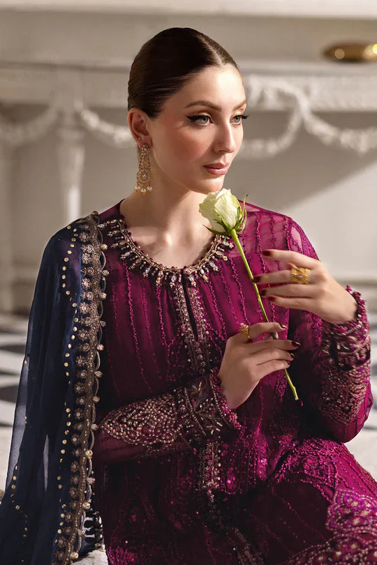 Maria B Embroidered Chiffon MPC-25-102-Magenta Royal Embroidery