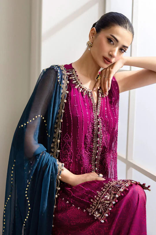 Maria B Embroidered Chiffon MPC-25-102-Magenta Royal Embroidery