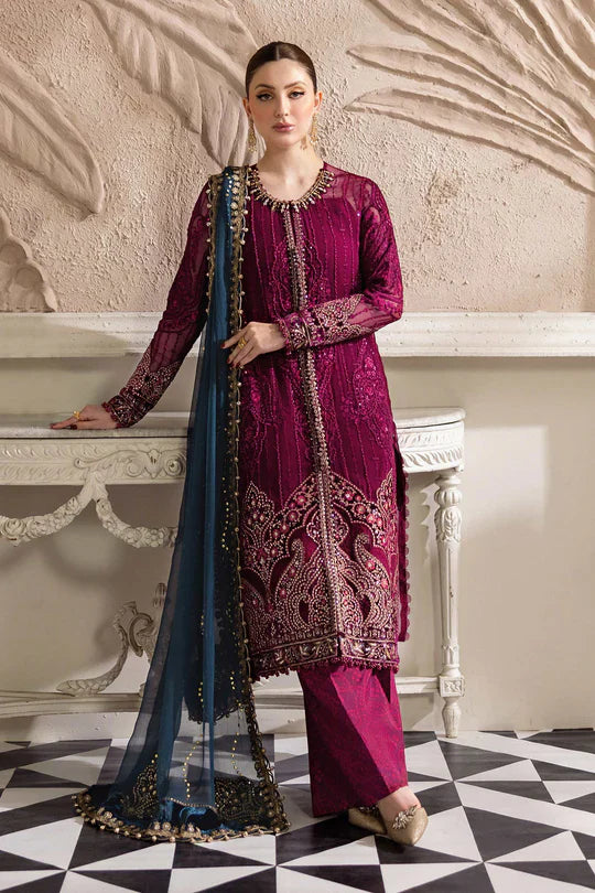 Maria B Embroidered Chiffon MPC-25-102-Magenta Royal Embroidery