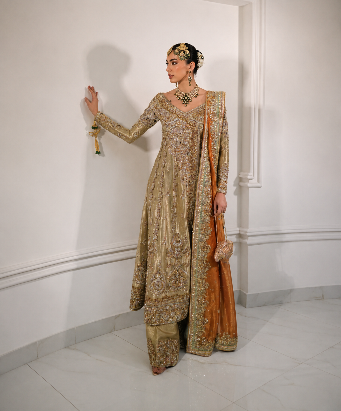 Alina Khan – Gold Metallic | Luxury Double Zari Pakistani Designer Dress Ayla's Atelier