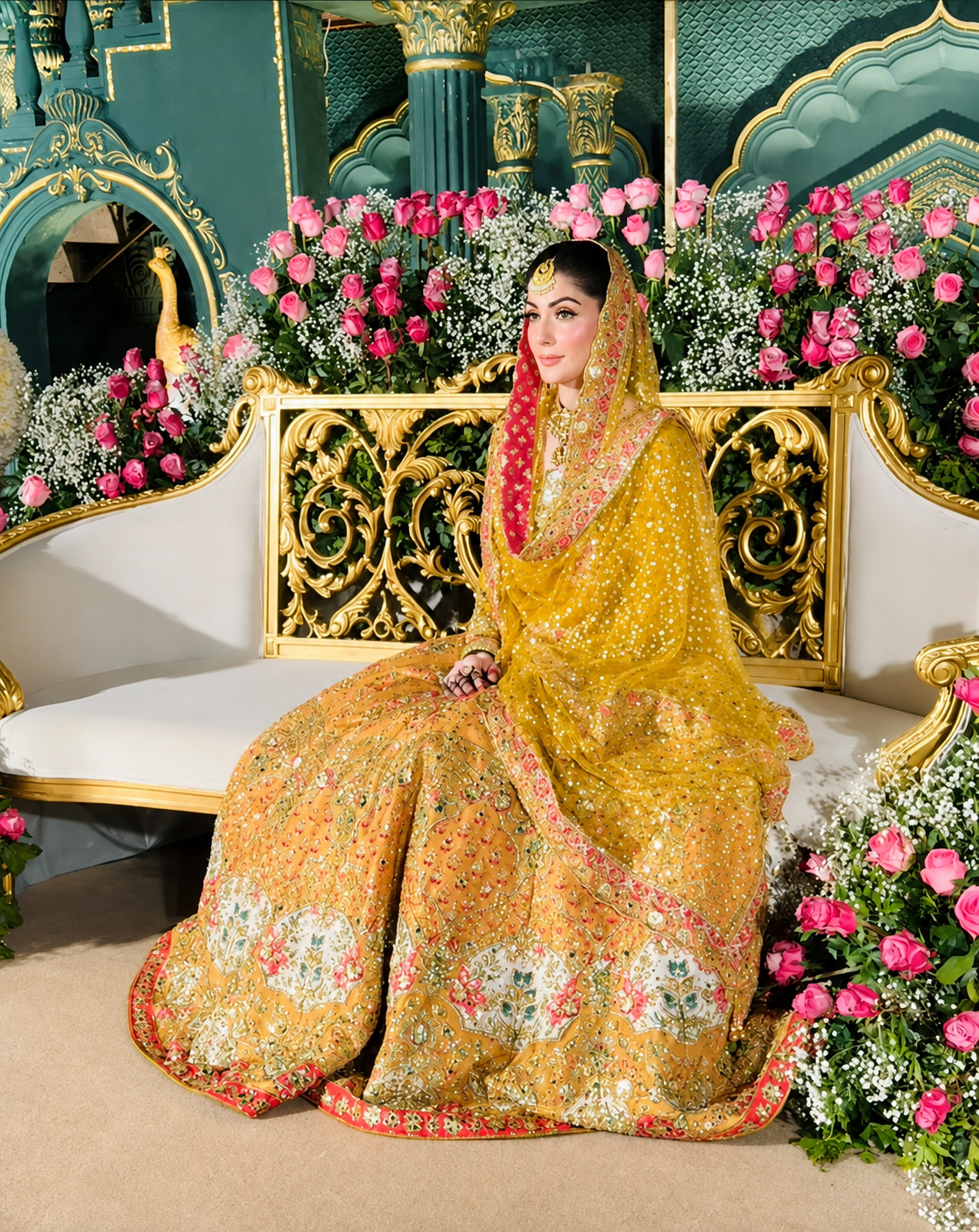 Nomi Ansari NAB-22-110 | Luxury Bareeze Net Mehndi Dress Ayla's Atelier