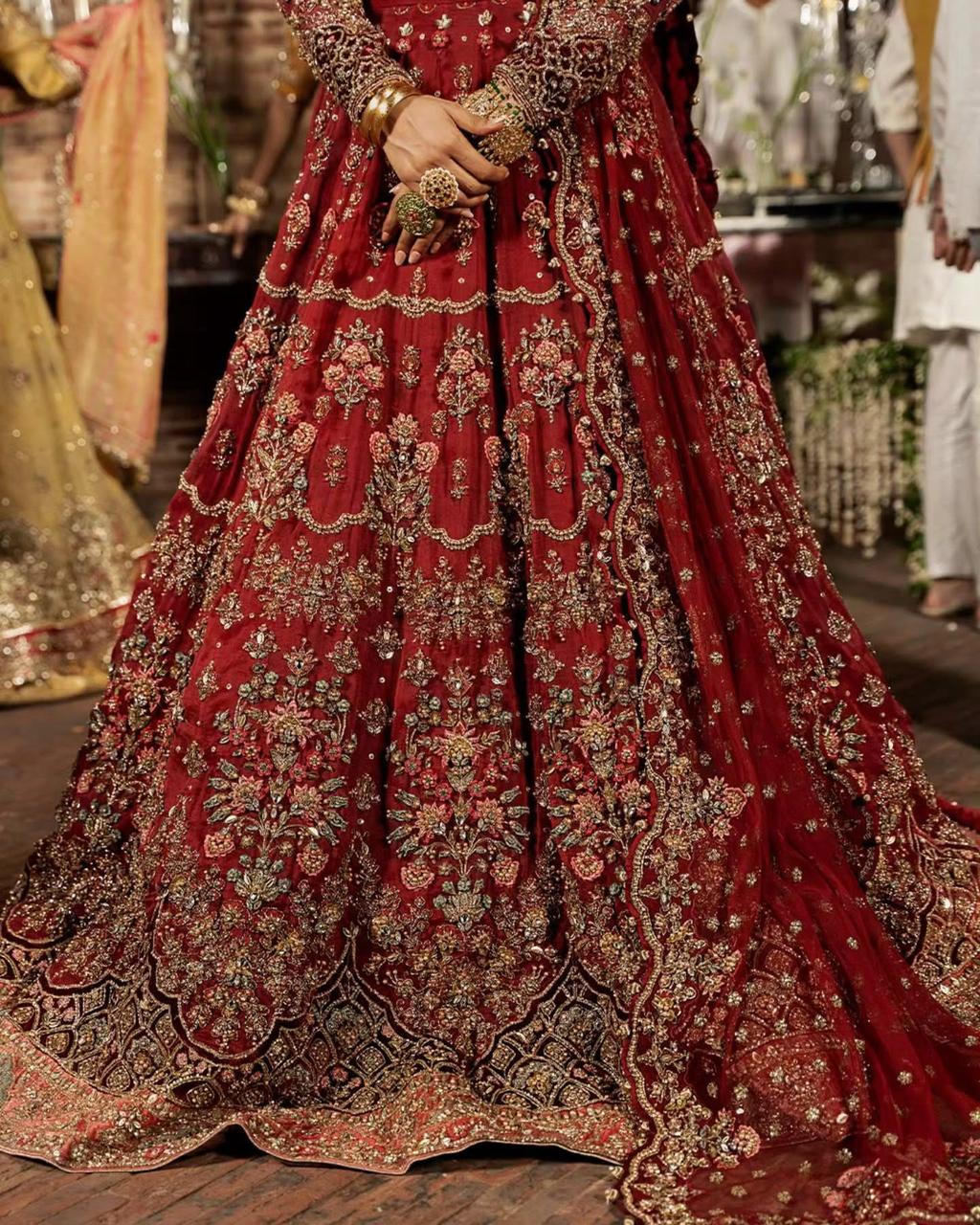 maria b red dress Chiffon dress by Maria b in red maroon color with perl threds sequence and embroidery Model #C 563 XL