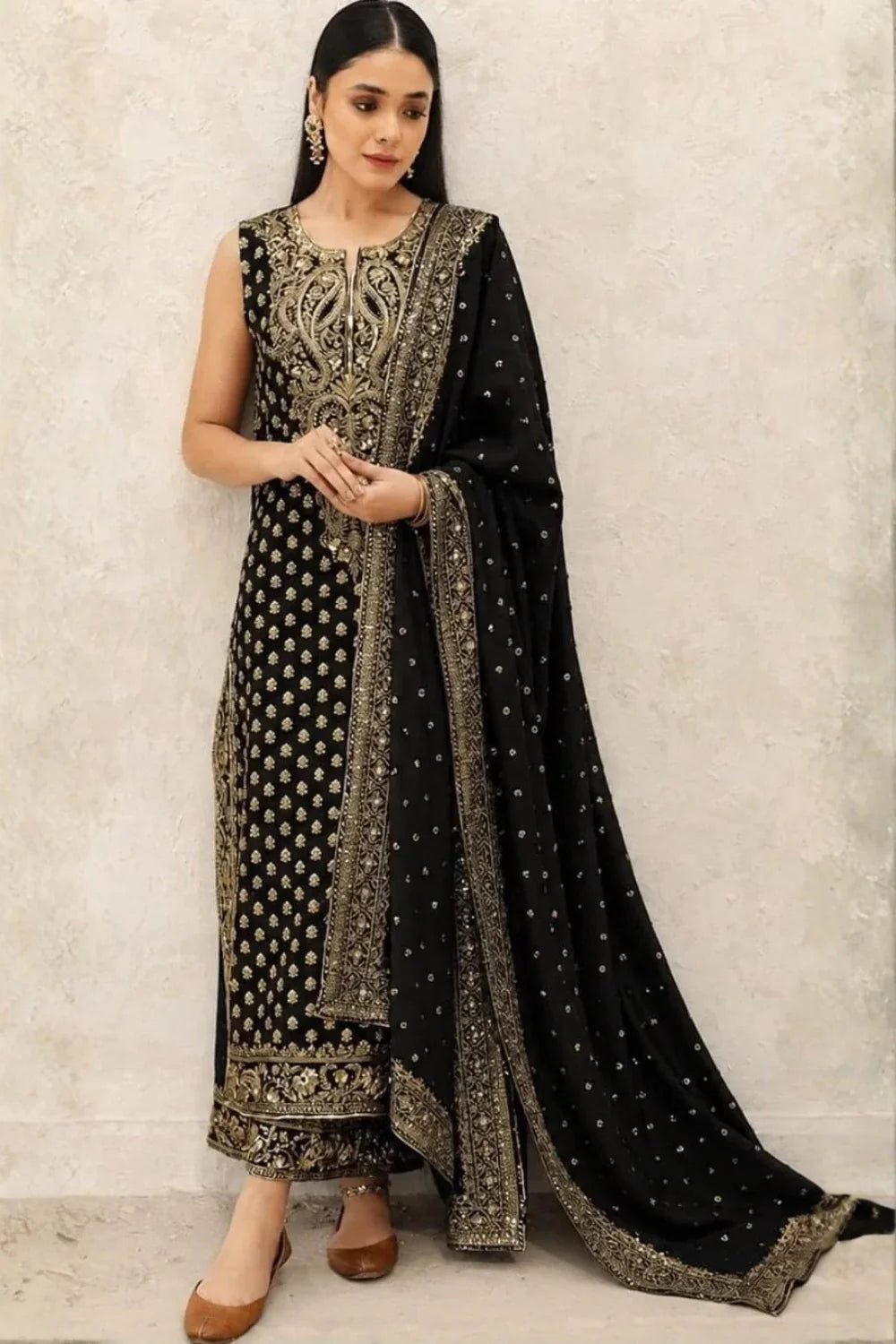 DYOT Black luxury Pakistani designer dress at Ayla's Atelier