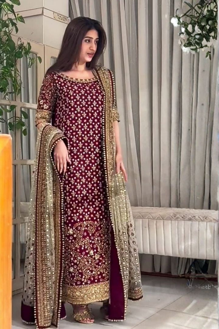Haris Shakeel Areesha Luxury Pakistani Designer Dress in Tassel Silk | Ayla's Atelier