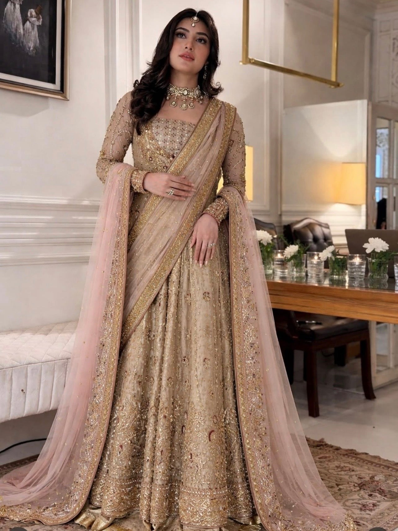 Haris Shakeel Sahar Blues Premium Double Zari Formal Dress Front View by Ayla's Atelier