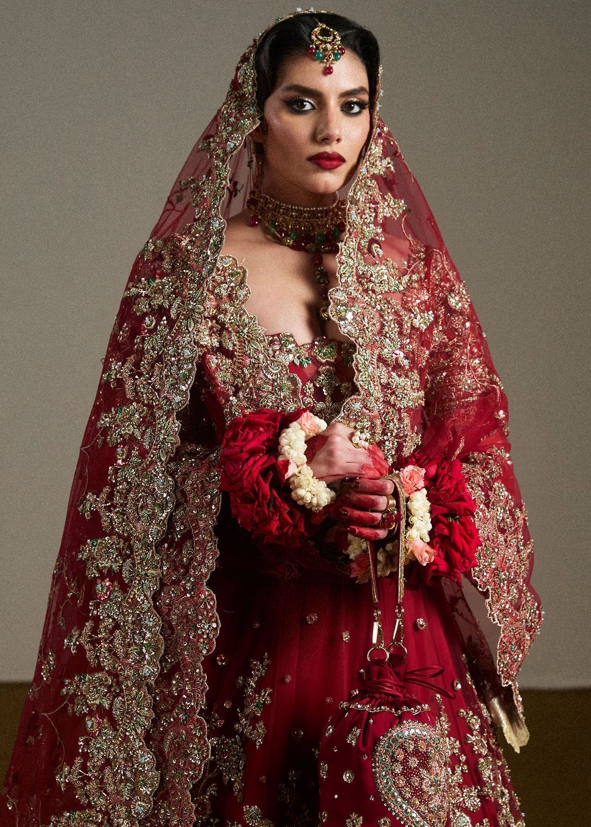 Hussain Rehar Anisha Premium Bareeze Net Baraat Dress Full Look by Ayla's Atelier