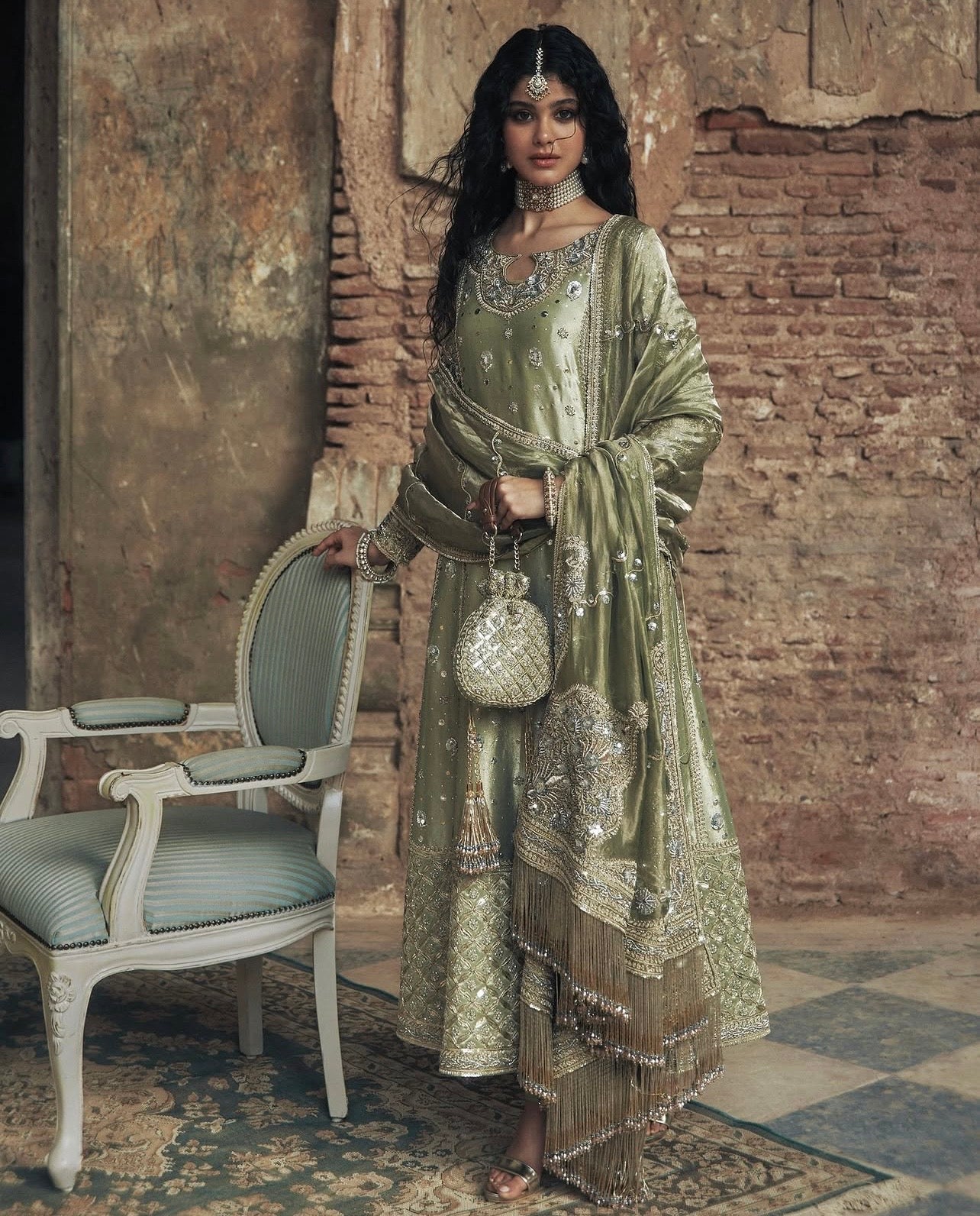 Iqbal Hussain Maryam Nawaz CC-21 Double Zari Embroidery Detail by Ayla's Atelier