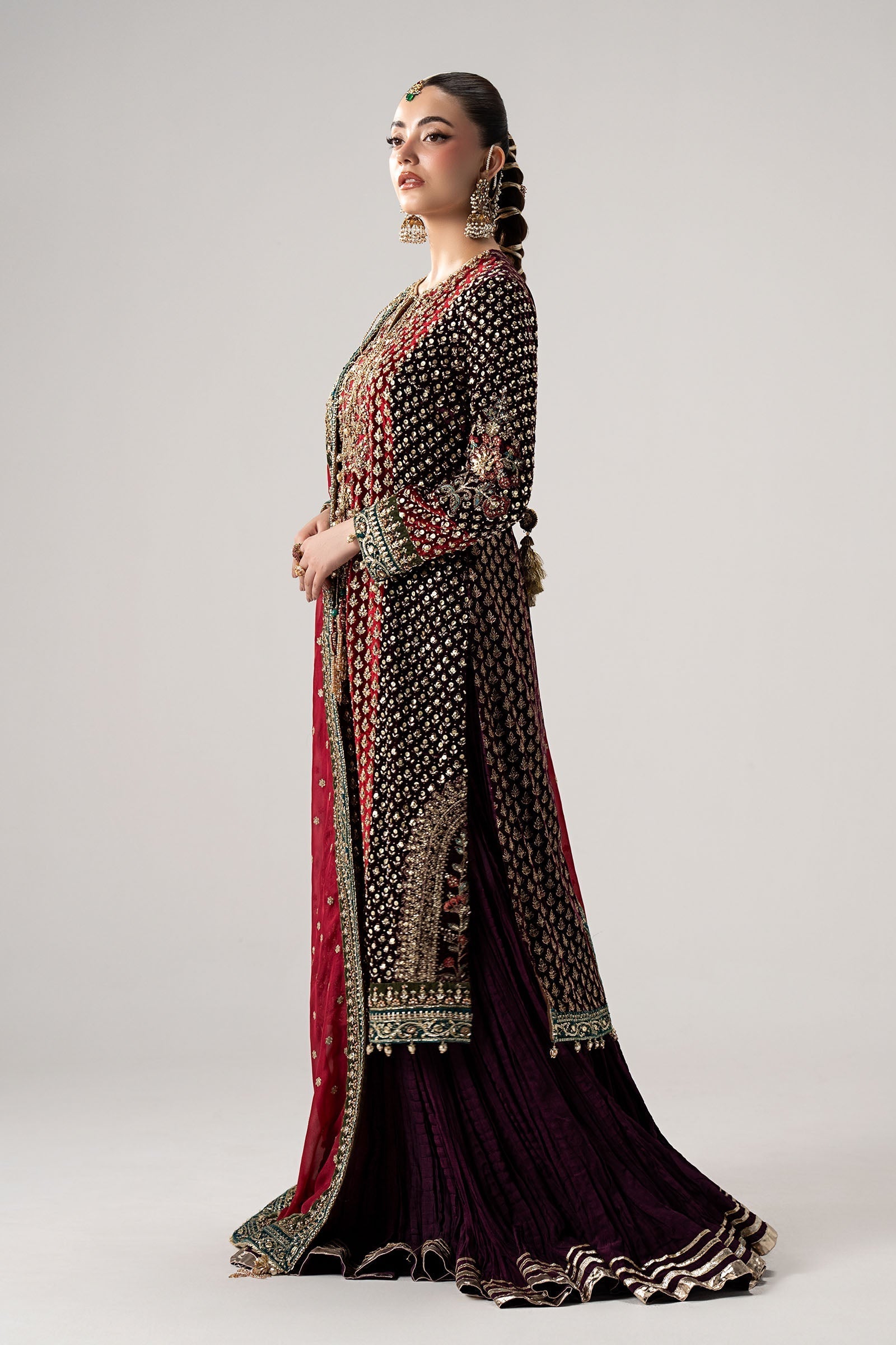 Maria B Yarizeh Formal Dress Side View in Tassel Silk by Ayla’s Atelier