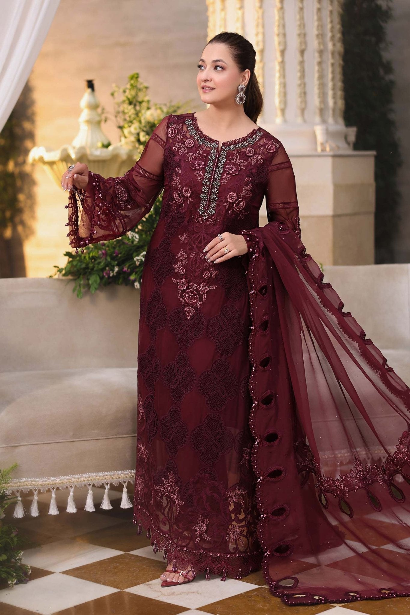 Maria.B Chiffons MPC-26-108-Burgundy Ayla's Atelier
