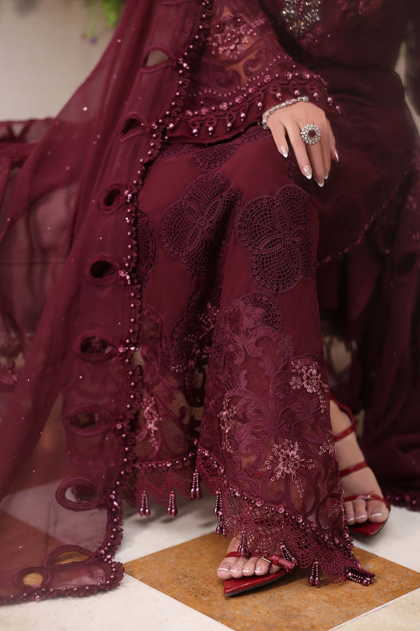 Maria.B Chiffons MPC-26-108-Burgundy Ayla's Atelier