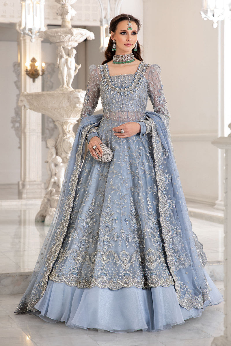 grey and blue pakistani dress Pakistani Blue Dresses